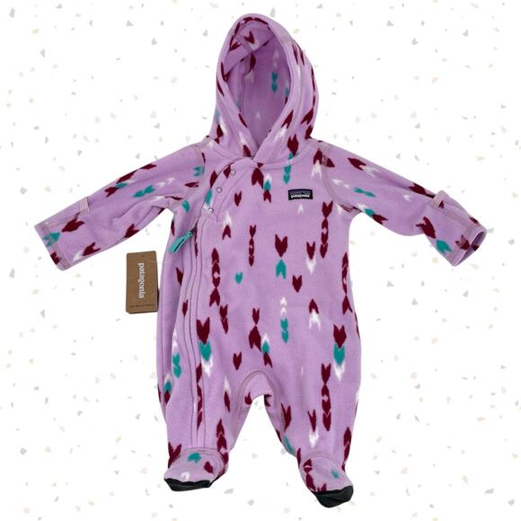 Patagonia Fleece Micro D Bunting Wish Tails Dragon Purple Baby Girl Size NB-7lbs - Picture 1 of 11
